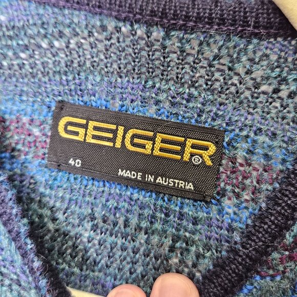 Geiger Womens Austrian Knit Cardigan Sweater 40‎ M Blue Green Wool Button Front - Picture 3 of 10